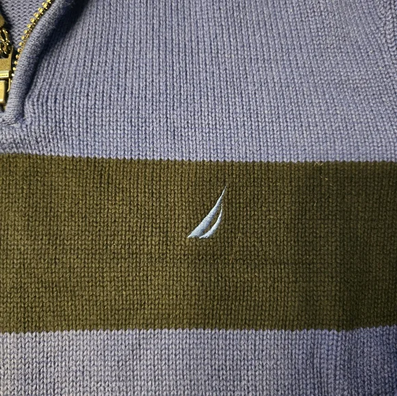 Nautica Blue and Black 1/4 Zip Mens Sweater with Ribbed Cuffs Size Large - Picture 2 of 8